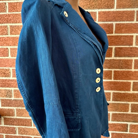 HIGH Women's Blue Cotton Linen Notch Lapel Blazer Jacket, Size US 8 - Picture 10 of 15